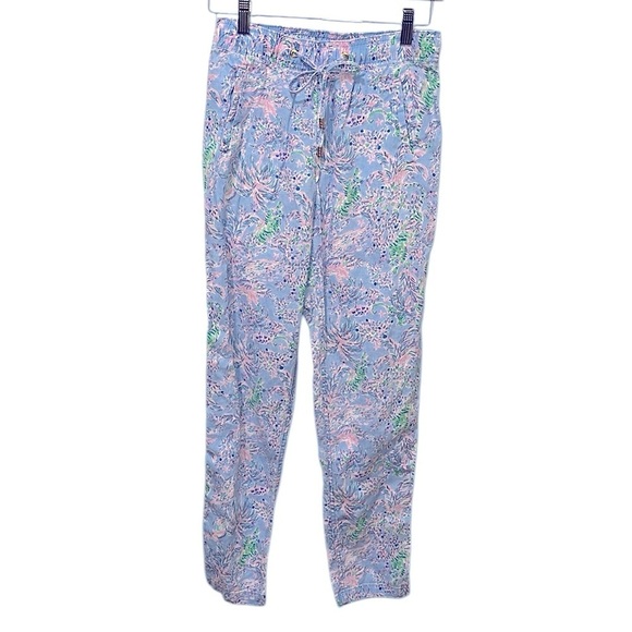 Lilly Pulitzer Taron Linen Pants Peri Blue The Turtle Package EUC Women’s Small - Picture 2 of 14